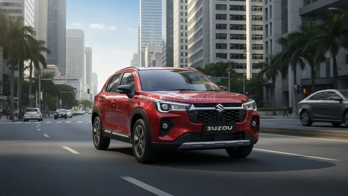 Suzuki Fronx tampak depan dengan desain crossover-coupe modern di jalan kota (BTV/Ai)