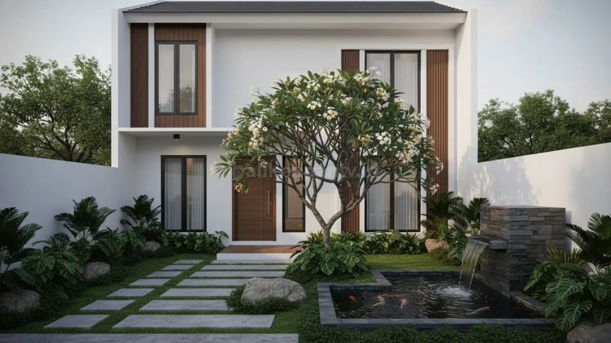 Taman minimalis dengan tanaman hijau. (BTV/Ai)