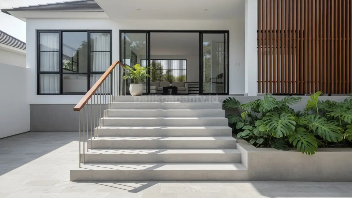 Tangga teras rumah minimalis dengan desain sederhana dan modern
