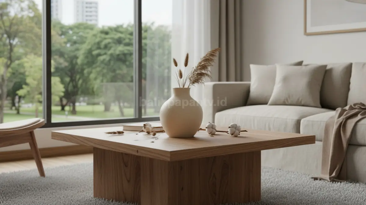 Vas dengan tekstur matte natural ditampilkan dalam interior rumah modern, menghadirkan tren earthy tone yang populer pada 2026 dengan permukaan doff yang memberi kesan hangat, lembut, dan tidak memantulkan cahaya. Model ini sering digunakan pada hunian urban untuk menciptakan nuansa natural yang tenang tanpa dominasi warna mencolok, sehingga menyatu harmonis dengan konsep desain minimalis modern.  (BTV/Ai)
