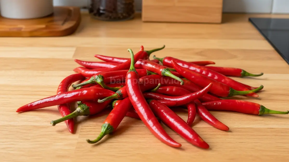 Cabai merah segar di meja dapur dengan kondisi kering dan bersih. (BTV/Ai)