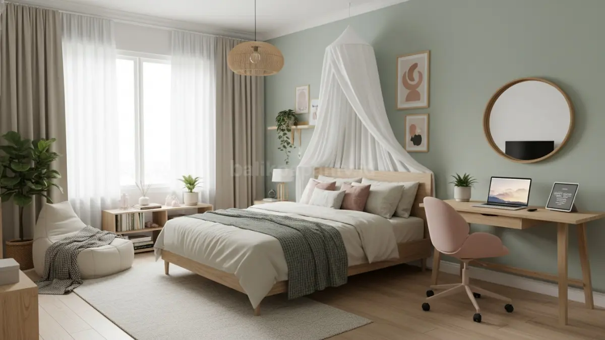 contoh kamar aesthetic dengan fungsi kerja dan istirahat seimbang. (BTV/Ai)