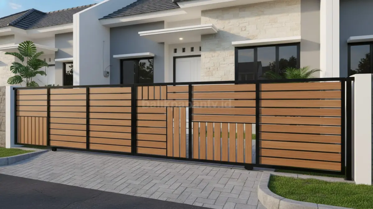 Contoh pagar rumah minimalis di kawasan perumahan modern Indonesia. (BTV/Ai)