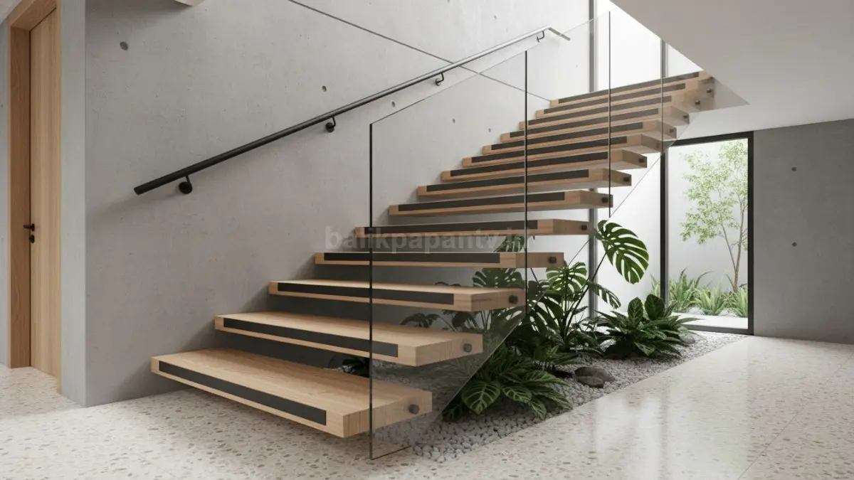 Detail step nosing pada tangga rumah modern dengan desain minimalis. (BTV/Ai)