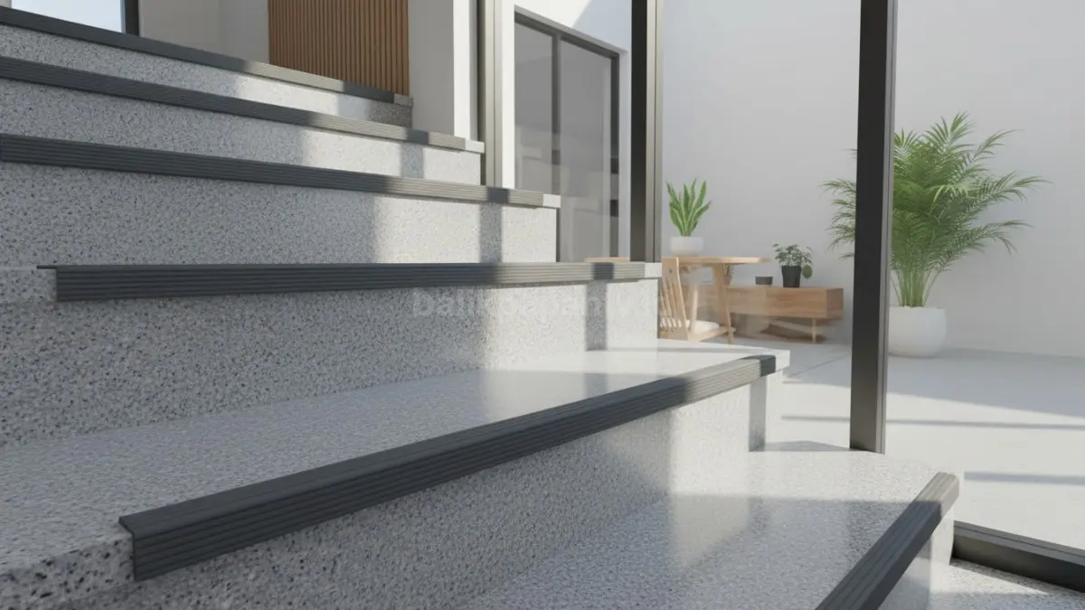 Ilustrasi ujung tangga dengan step nosing anti slip. (BTV/Ai)