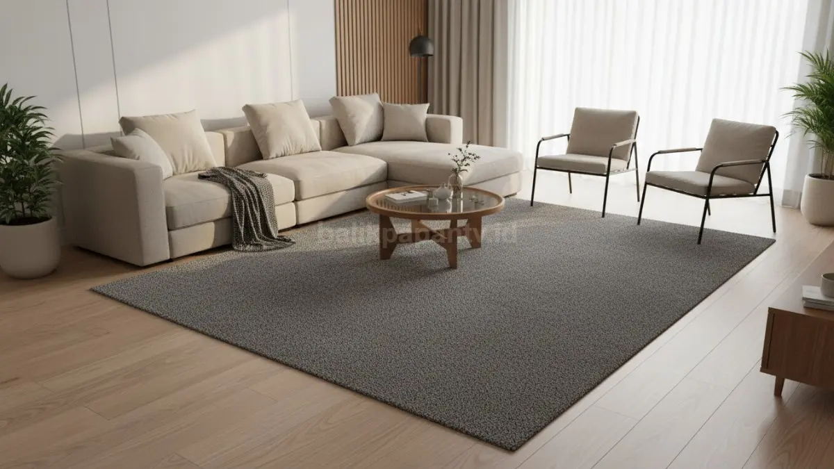 Karpet minimalis modern di ruang tamu dengan furnitur rapi (BTV/Ai)