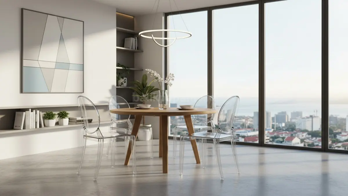 Kursi transparan acrylic di ruang makan minimalis modern (BTV/Ai)