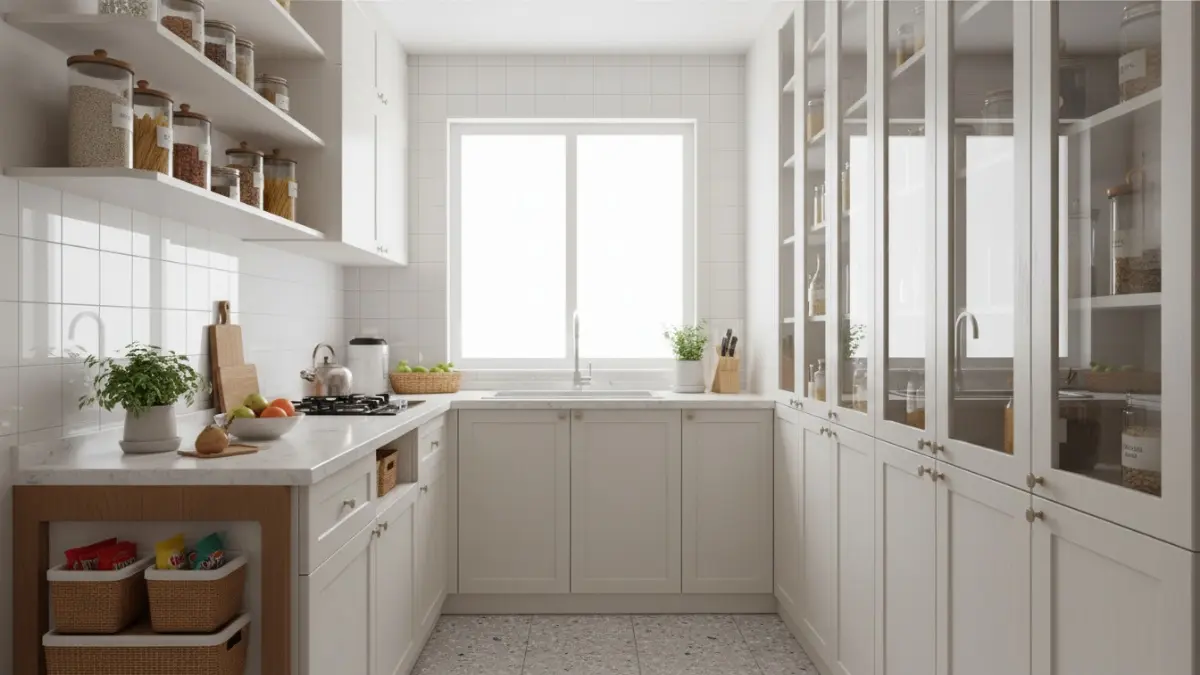 Lemari penyimpanan bahan makanan minimalis modern di dapur kecil (BTV/Ai)