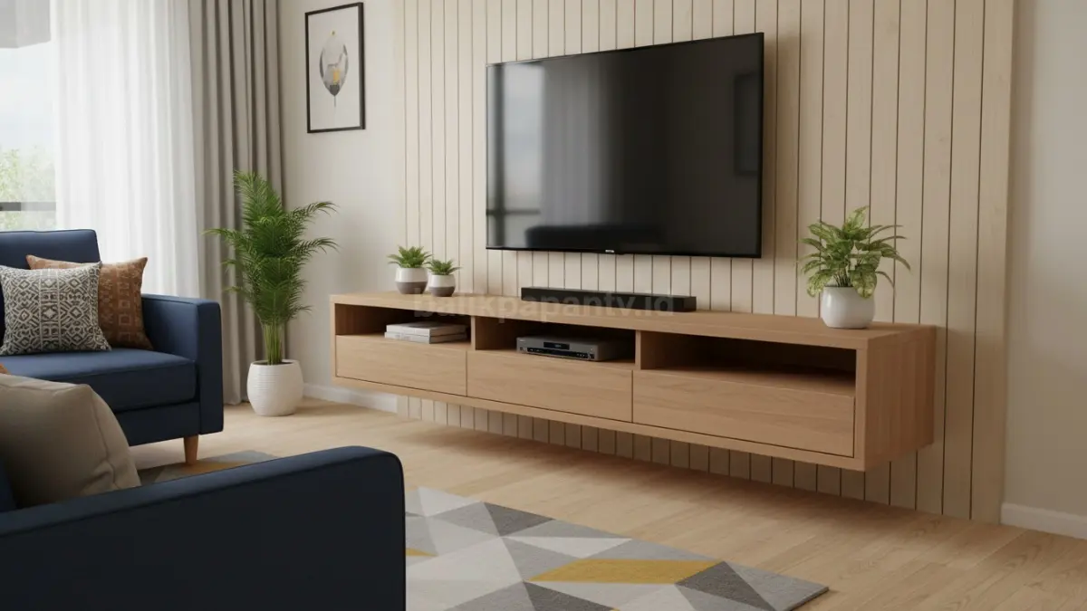 Meja TV Floating dengan Rak Tersembunyi (BTV/Ai)