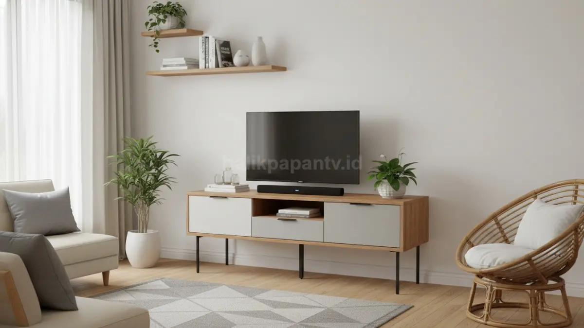 Meja TV Kayu Natural dengan Sentuhan Modern (BTV/Ai)
