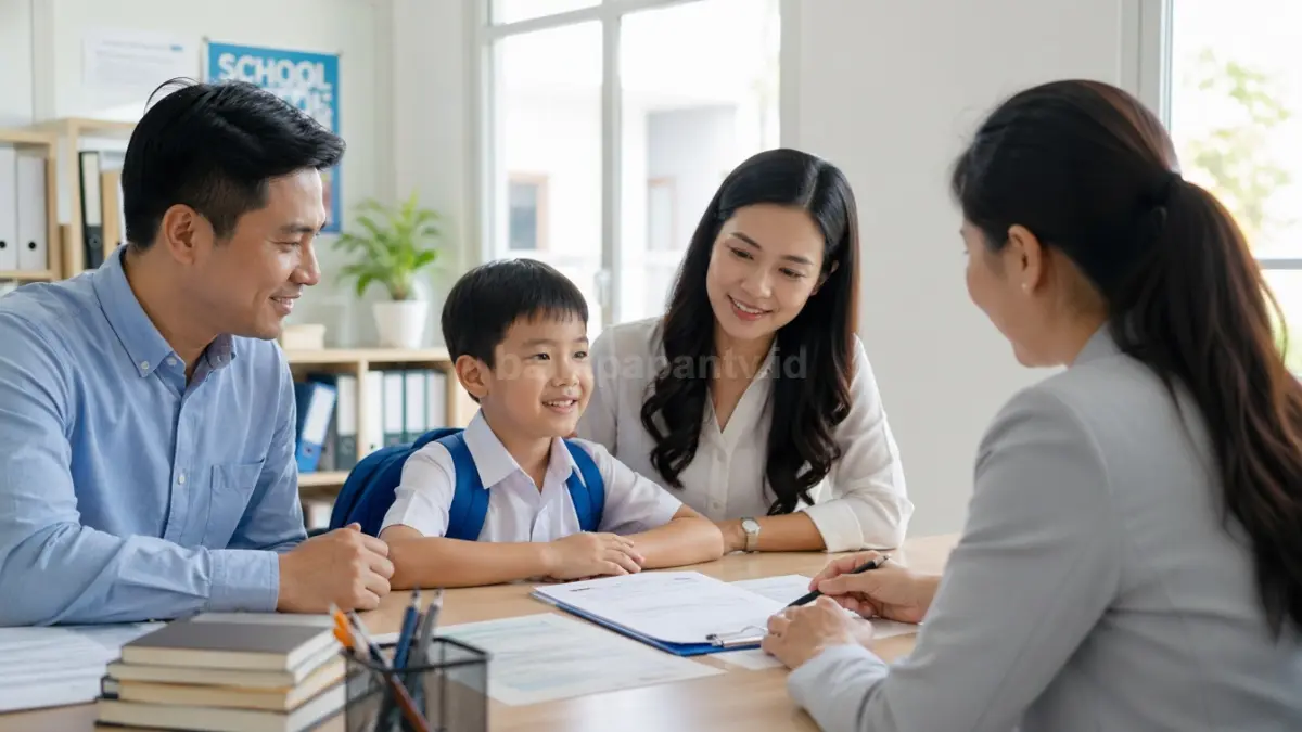 Orang tua dan anak bersiap daftar sekolah. (BTV/Ai)