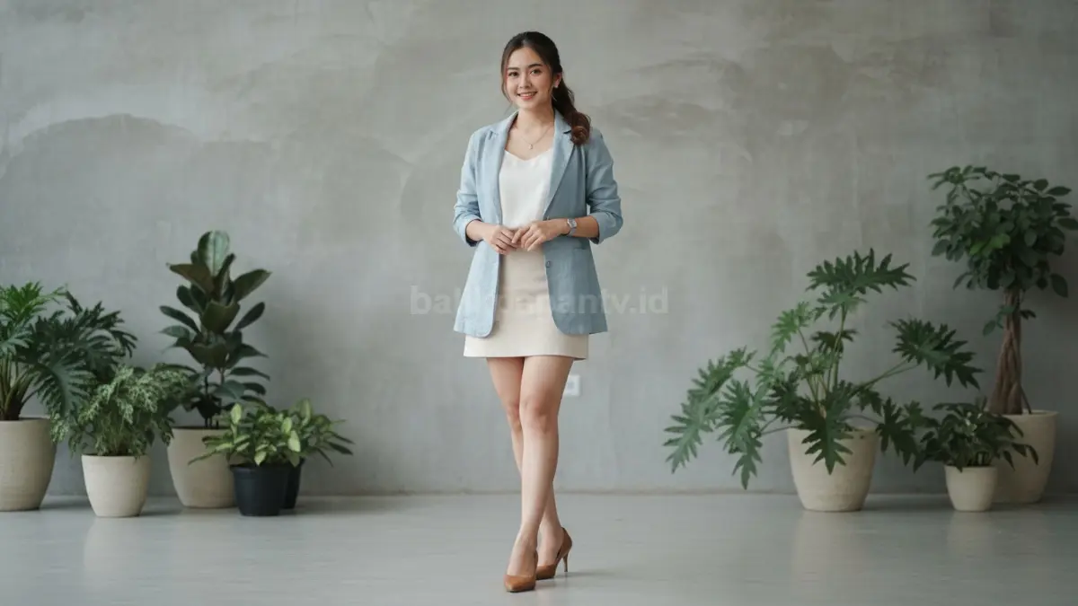 Outfit rok mini dan blazer dengan kesan profesional santai