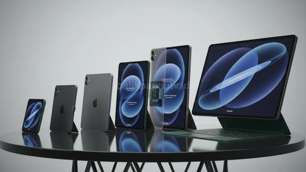 Tampilan berbagai model iPad 2026 dengan perbandingan desain dan ukuran (BTV/Ai)