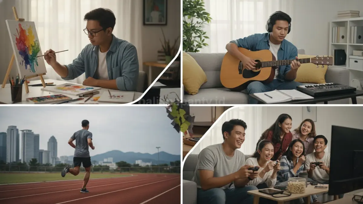 Aktivitas hobi harian seperti menggambar, musik, olahraga dalam satu frame modern (BTV/Ai)
