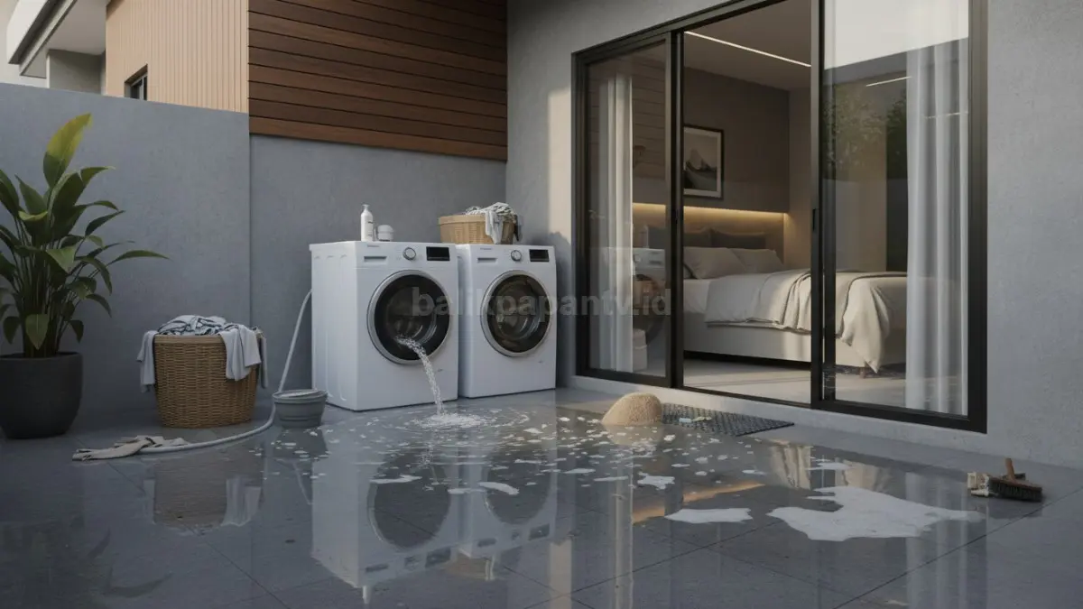 Contoh kesalahan drainase ruang cuci yang buruk
