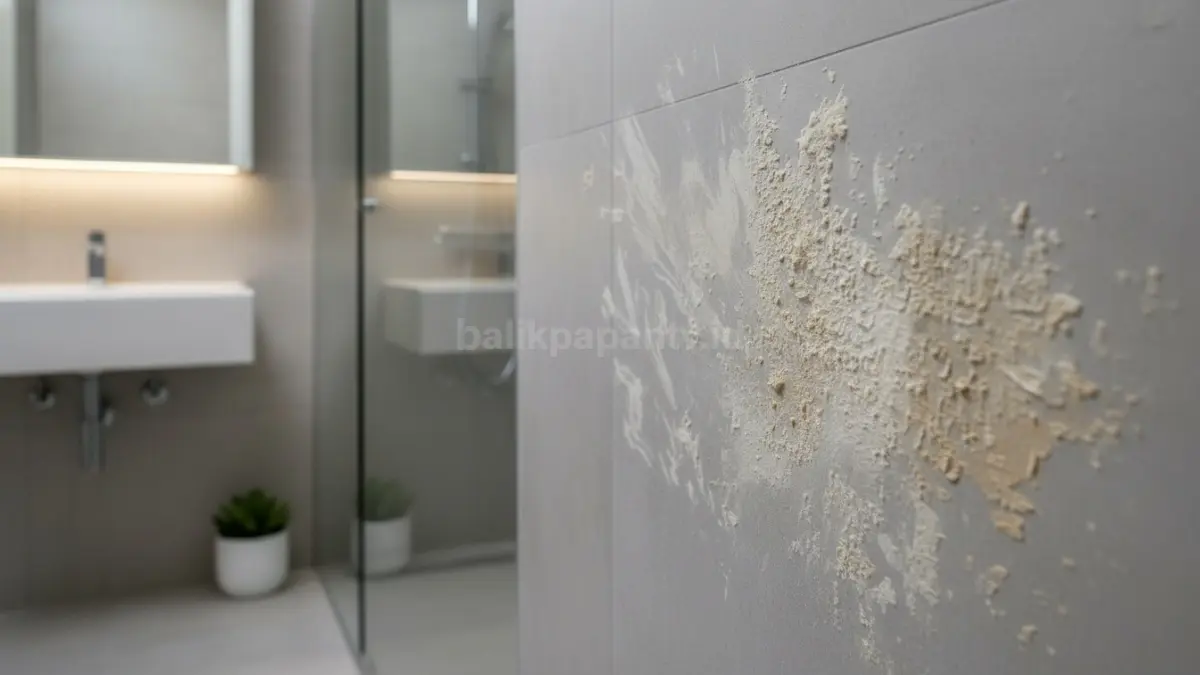 Kerak di dinding kamar mandi akibat mineral air
