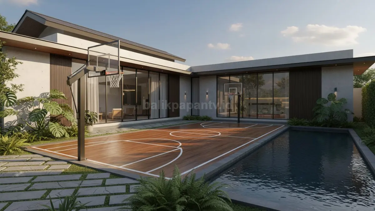 Lapangan basket mini di halaman belakang rumah minimalis modern
