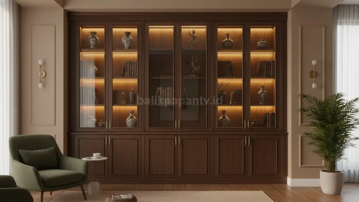 Lemari Kaca Built-in dengan Sentuhan Ornamen Halus (BTV/Ai)