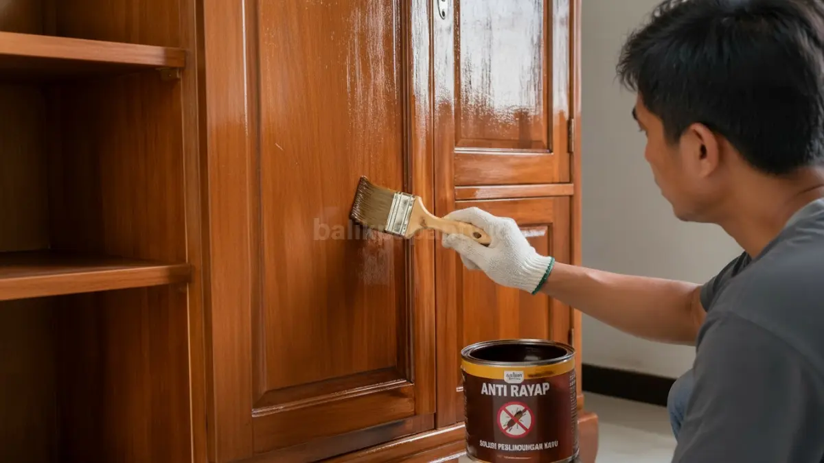 Proses pelapisan pelindung kayu untuk mencegah rayap. (BTV/Ai)&nbsp;
