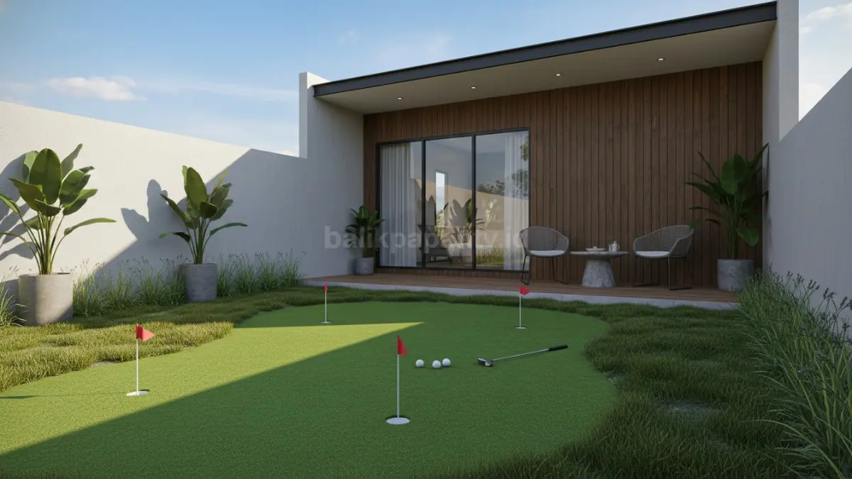 Contoh putting green sederhana di halaman kecil rumah

