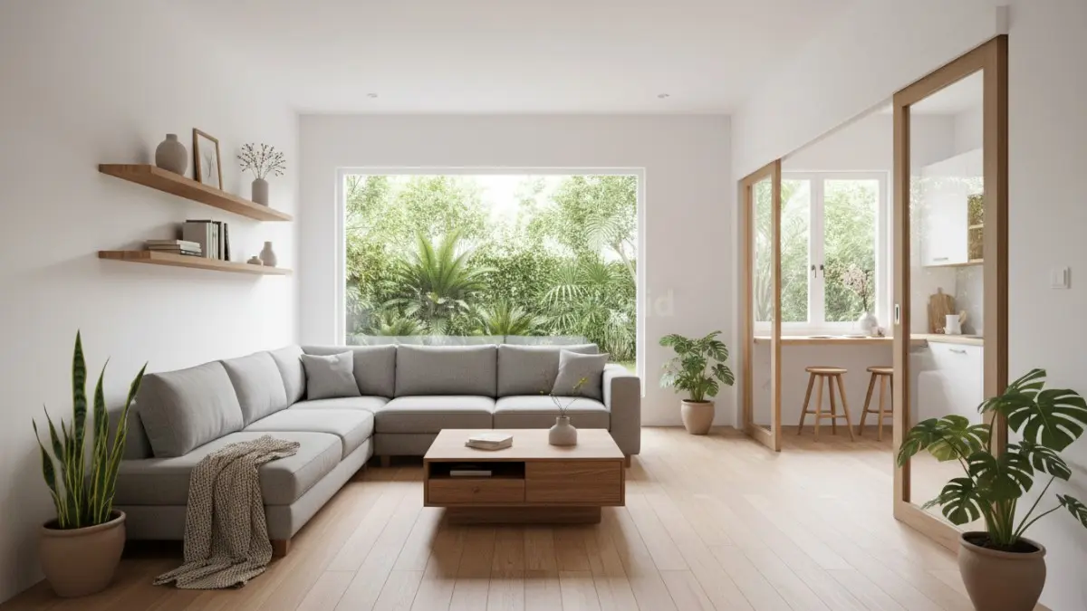 Interior rumah minimalis modern dengan warna netral dan pencahayaan alami  (BTV/Ai)
