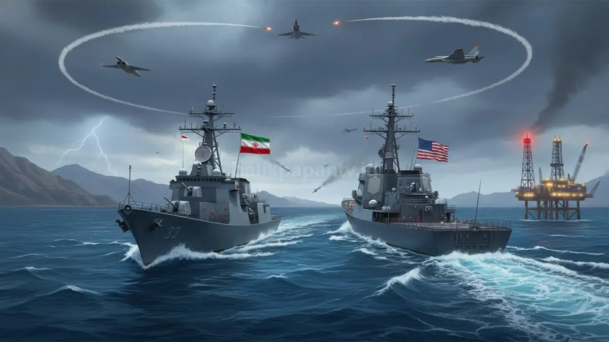 Ilustrasi kapal di Selat Hormuz saat ketegangan geopolitik meningkat