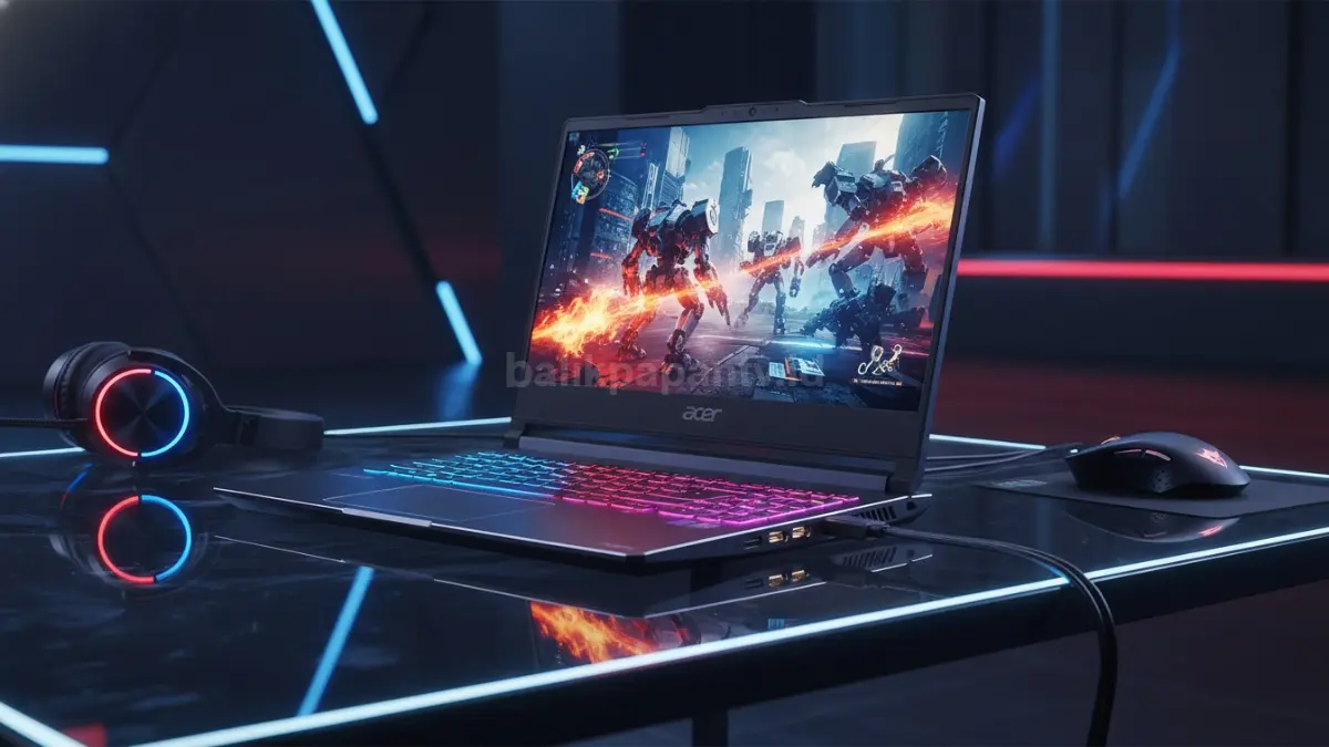 Laptop Acer Predator Helios 16 AI dengan desain RGB menyala dan tampilan gaming modern (BTV/Ai)