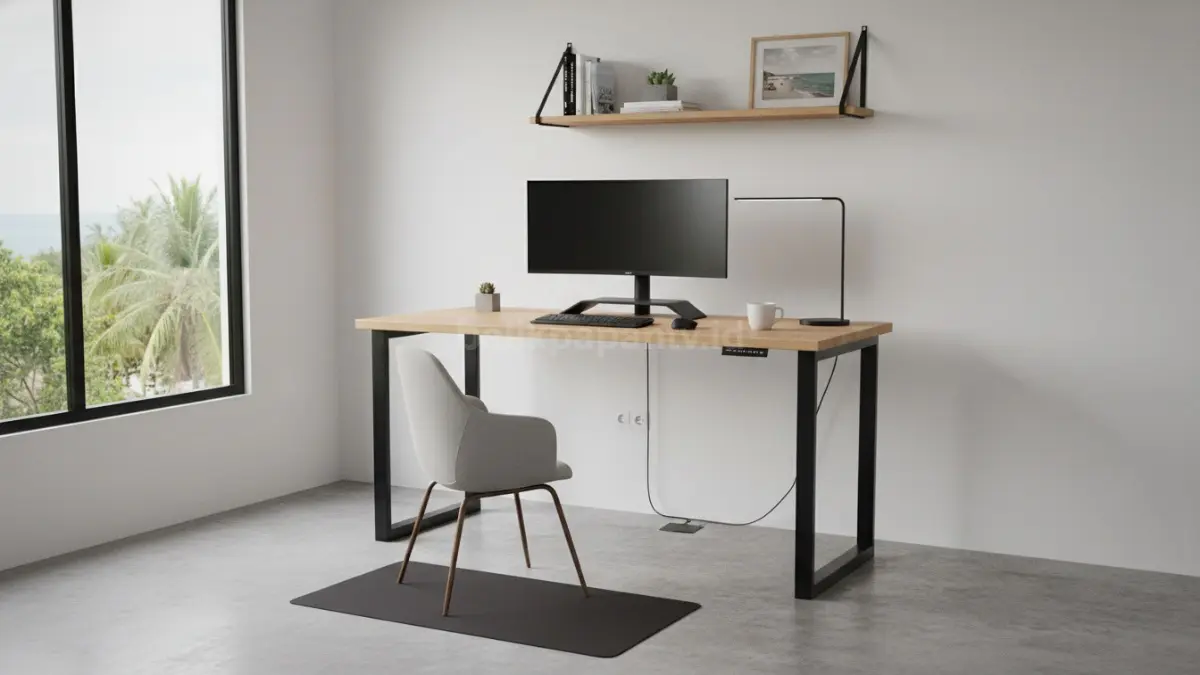 Meja custom sederhana dengan rangka besi dan papan kayu (BTV/Ai)