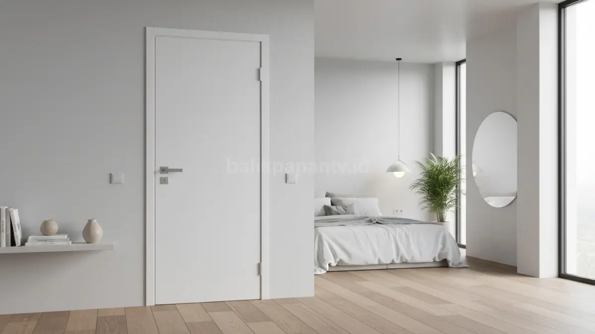 Pintu flush minimalis tanpa ornamen. (BTV/Ai)