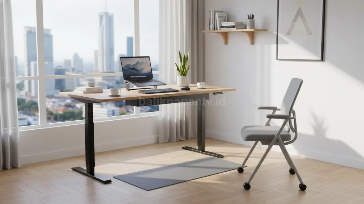 ruang kerja minimalis dengan standing desk sederhana modern (BTV/Ai)