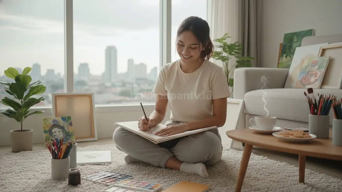 seseorang menikmati hobi santai di rumah dengan suasana nyaman dan fokus  (BTV/Ai)
