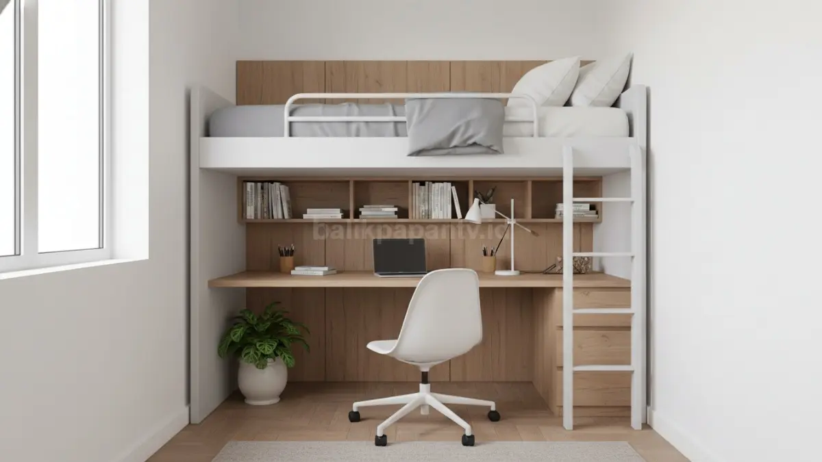 Tempat Tidur Tingkat dengan Meja Belajar di Bawah (BTV/Ai)
