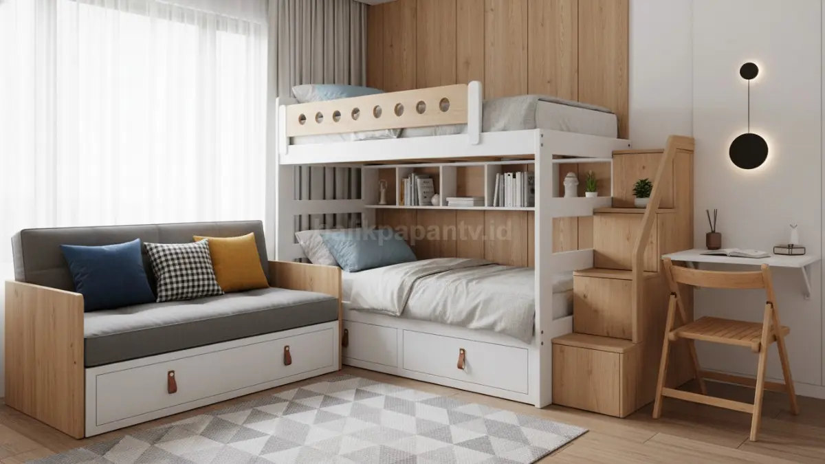 Tempat tidur tingkat minimalis modern di kamar kecil (BTV/Ai)