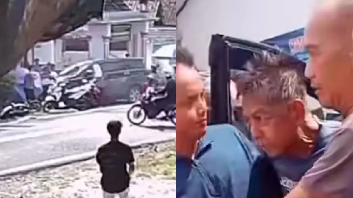 Tangkapan layar Rekaman CCTV mobil oleng menuju kerumunan siswa di gerbang sekolah