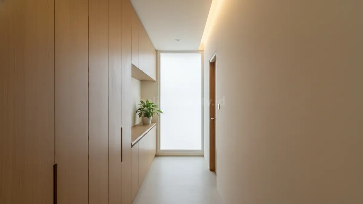 Contoh desain koridor minimalis yang efisien di rumah kecil
