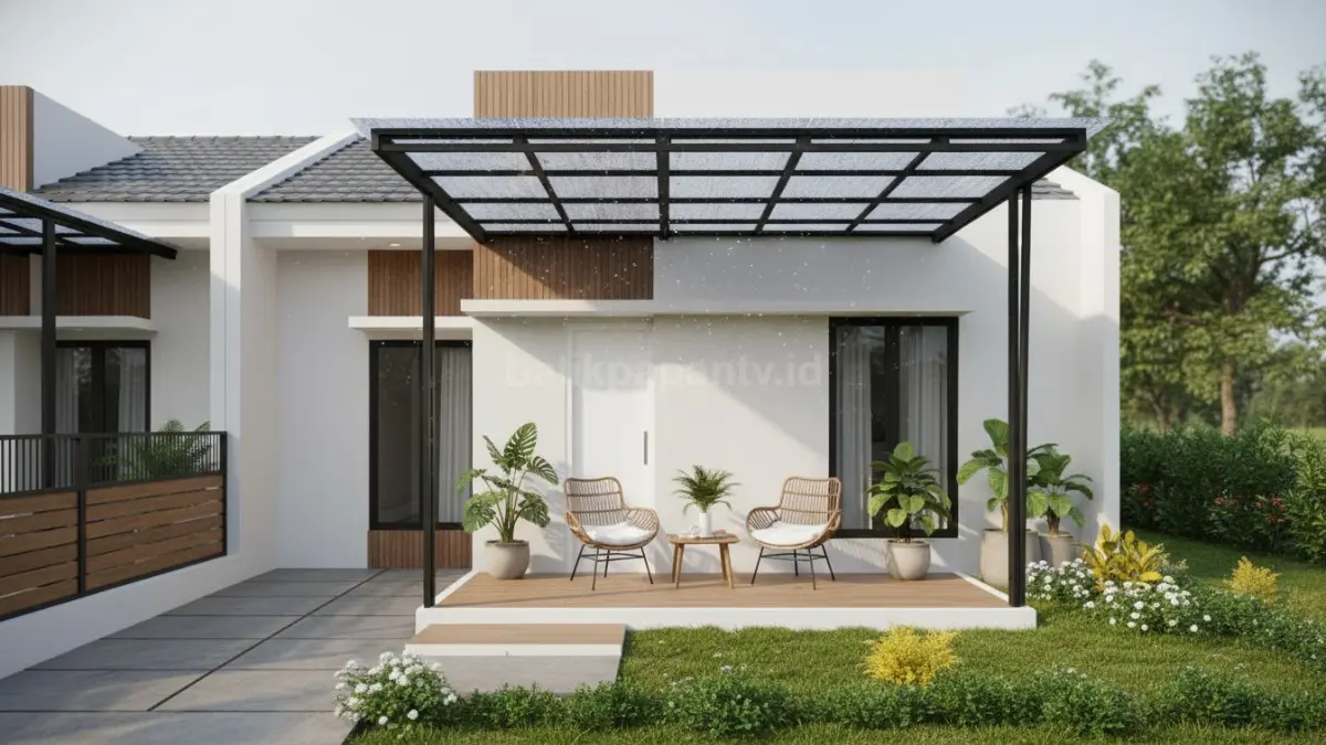 Contoh kanopi transparan yang tetap memberikan pencahayaan alami pada teras rumah. (BTV/Ai)