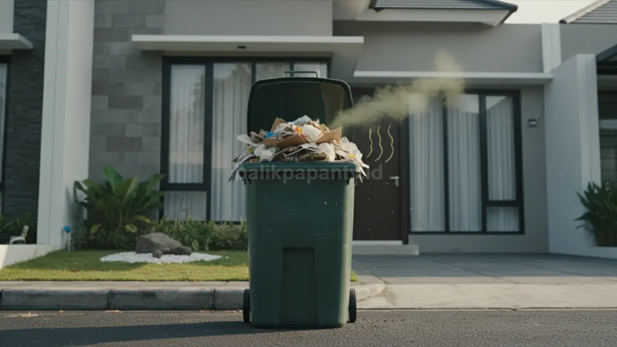 Contoh kesalahan tempat sampah terbuka yang menyebabkan bau
