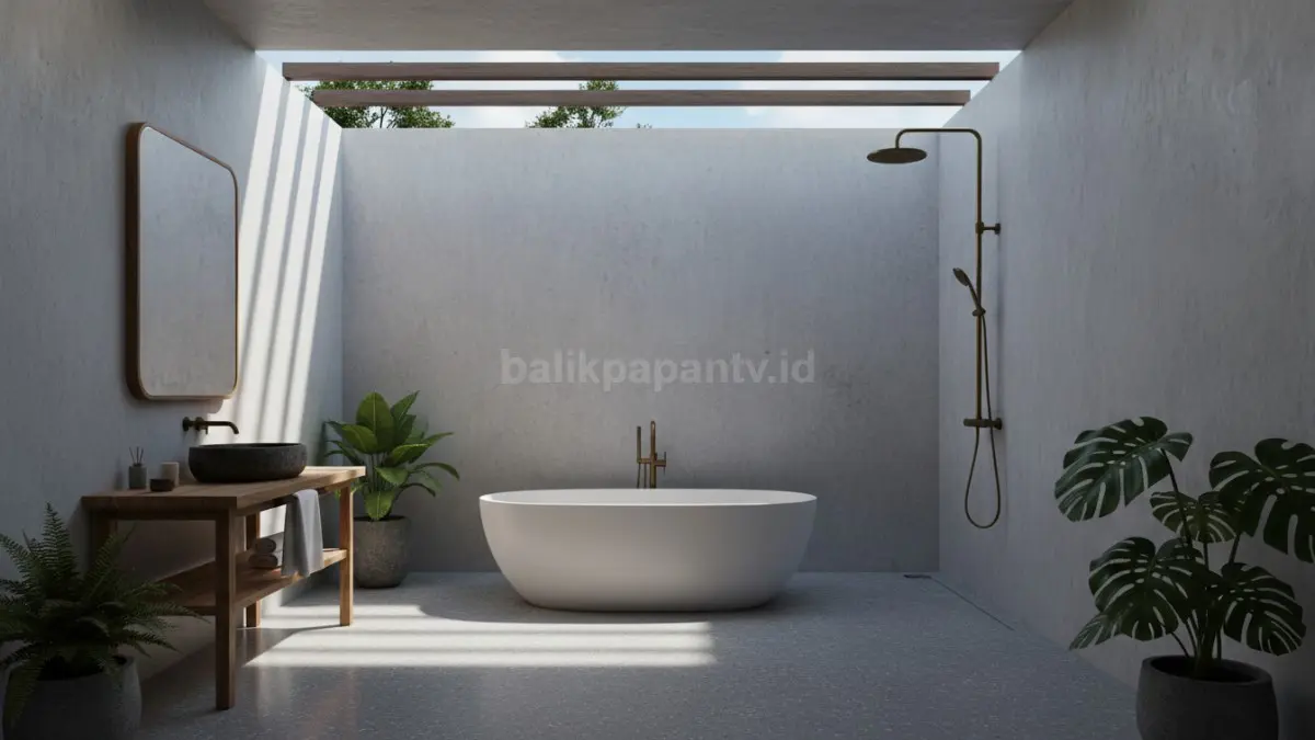 Desain kamar mandi semi terbuka dengan ventilasi atas
