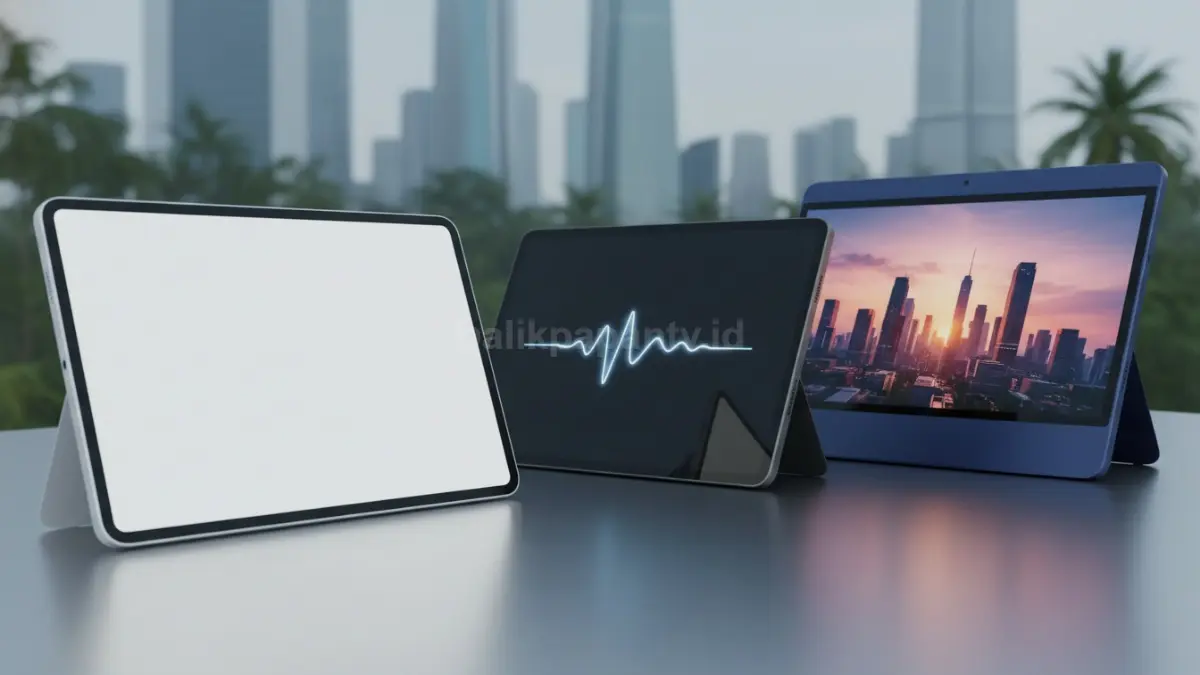 Ilustrasi pilihan tablet Rp1 jutaan 2026 dengan layar besar dan desain modern (BTV/Ai)