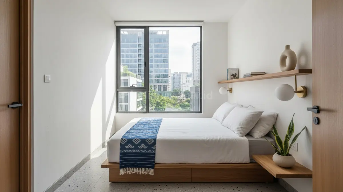 Kamar tidur minimalis ukuran 3x3 meter dengan pencahayaan alami

