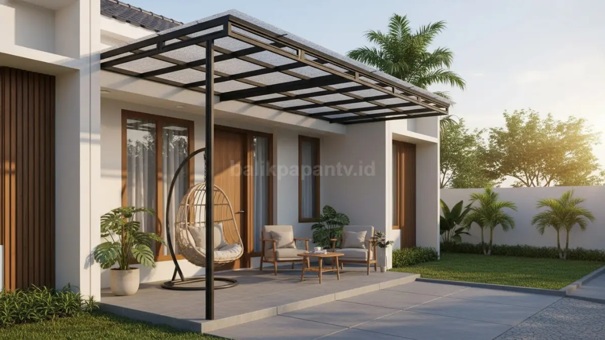 Kanopi minimalis rangka besi hollow + atap polycarbonate. (BTV/Ai)