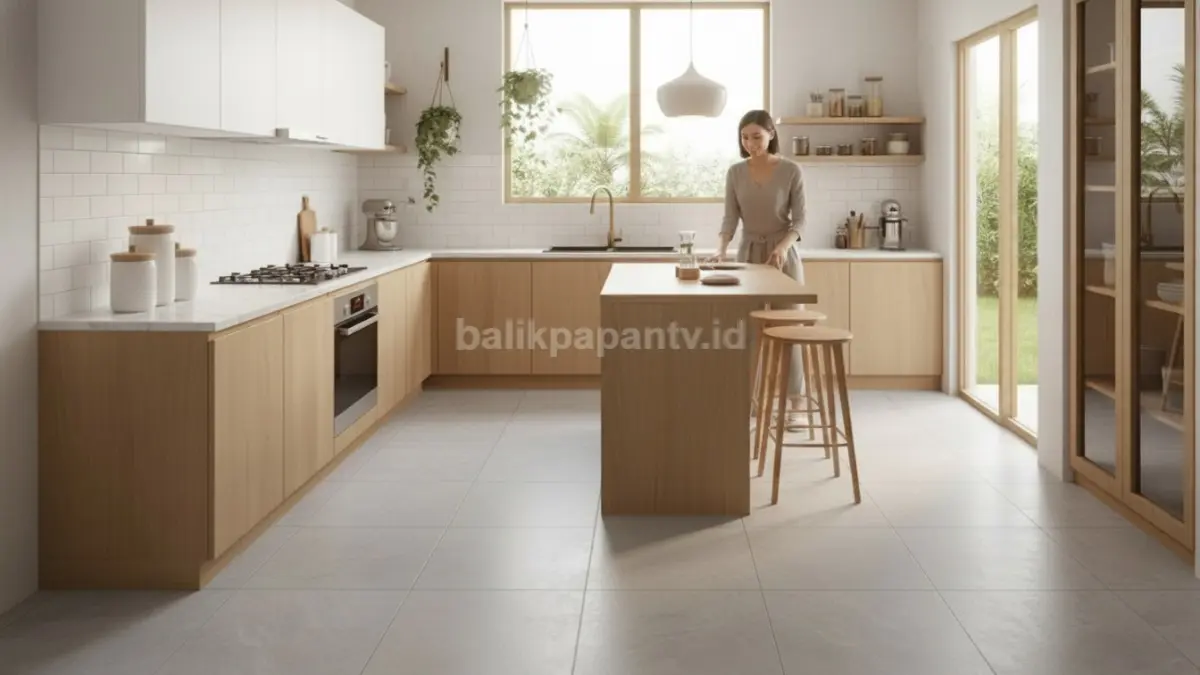 Keramik lantai dapur modern dengan tekstur matte anti slip. (BTV/Ai)