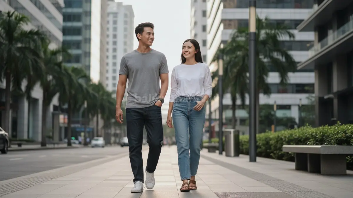 Outfit fashion casual sederhana dengan kaos dan jeans nyaman dipakai harian