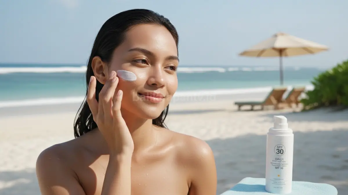 Penggunaan sunscreen SPF 30 untuk melindungi kulit harian
