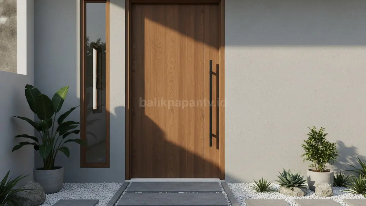 Pintu kayu solid minimalis. (BTV/Ai)
