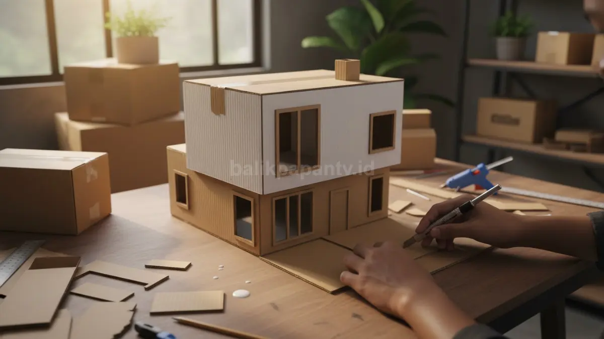 Proses membuat rumah mini dari kardus bekas
