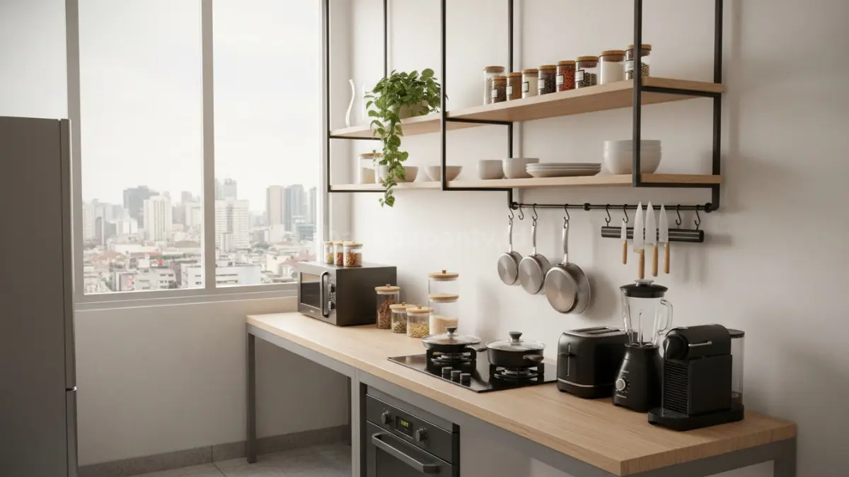 Rak gantung dapur minimalis dengan desain modern (BTV/Ai)
