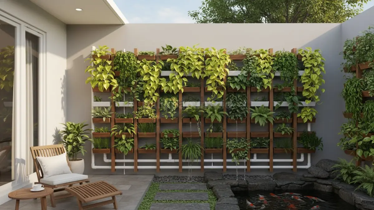 Taman vertikal hemat lahan, solusi hijau estetis, menyaring udara, cocok area sempit dekat jalan raya.