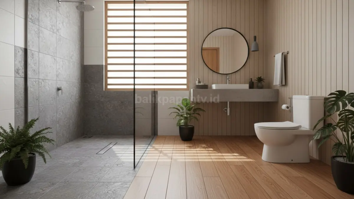 Area basah dan kering pada kamar mandi minimalis bikin lantai cepat kering dan kada licin
