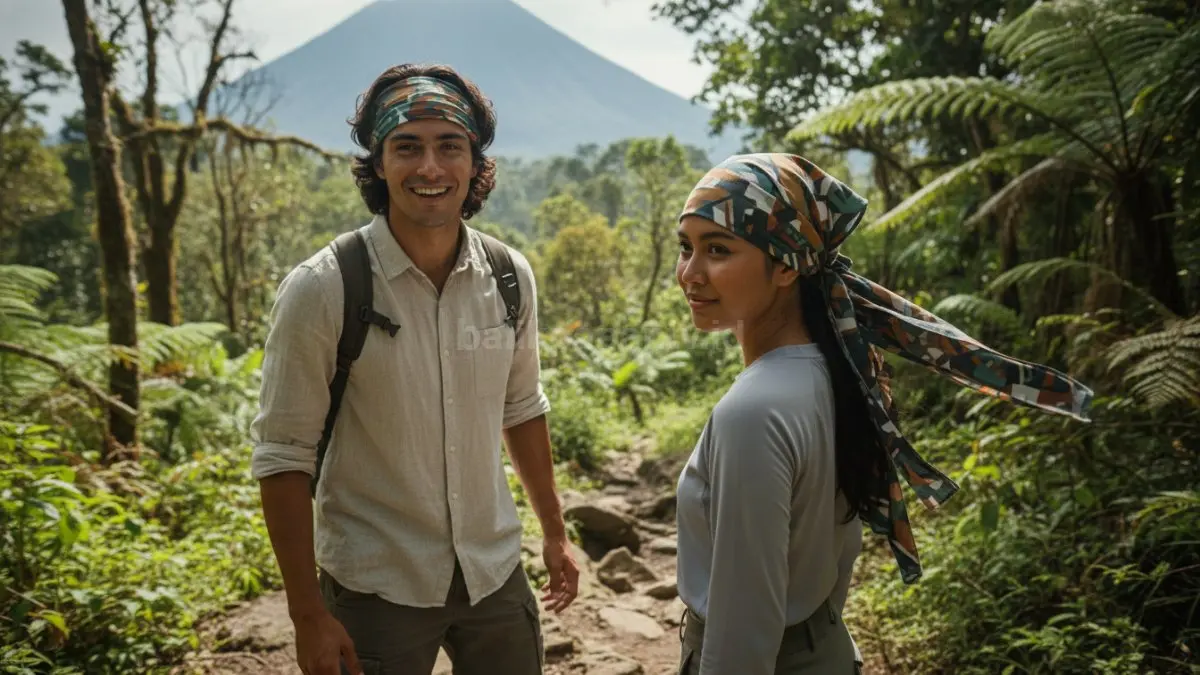 Bandana multifungsi dipakai sebagai pelengkap outfit santai dan aktivitas outdoor harian.